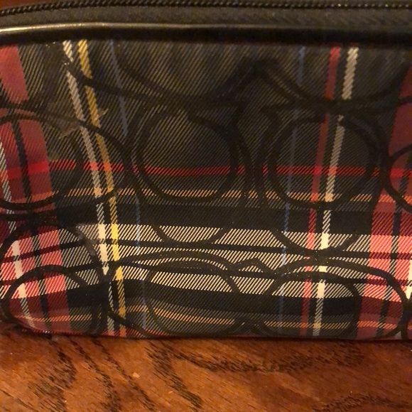 Coach Poppy Tartan Plaid Red Black Multi Stripe Small Cosmetic Case Bag Zip - Picture 6 of 9